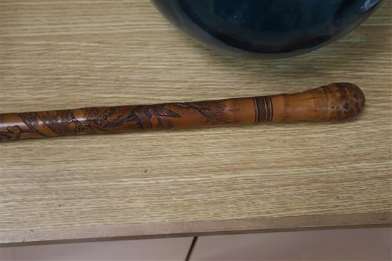 A Japanese carved bamboo walking cane length 89cm